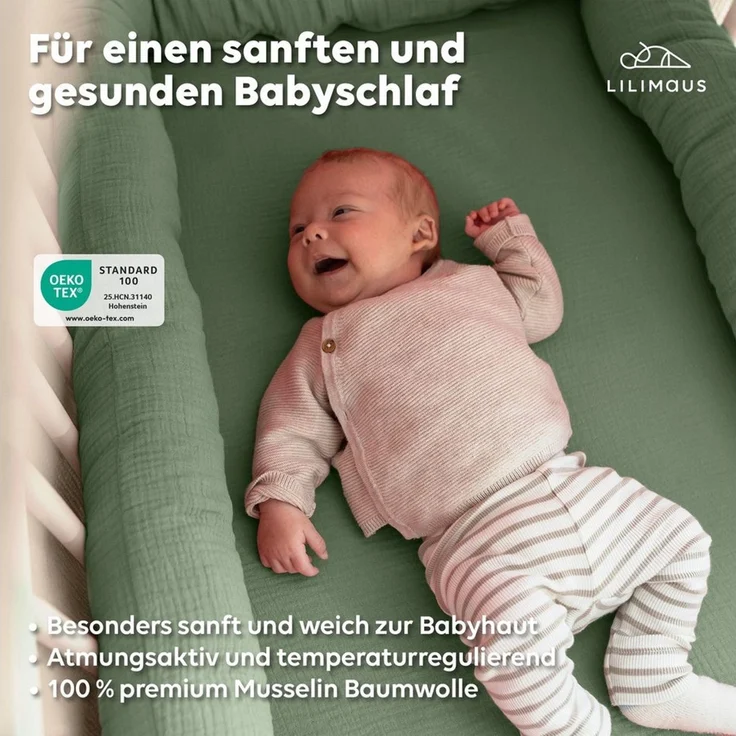 lilimaus Spannbettlaken Musselin Bettlaken Baby 60x120 & 70x140 mit Rundum-Gummizug, (1 Stück), weicher Musselin mit Rundum-Gummizug - sicherer Halt im Babybett – Bild 2