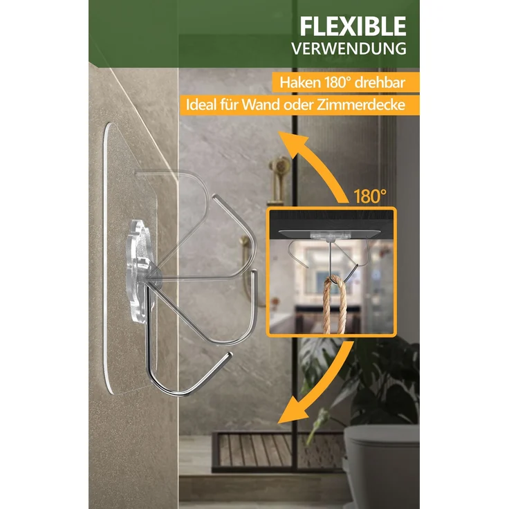 Lindenstein Transparente Klebehaken 29er-Set – selbstklebend, 180° drehbar, für Wand und Decke – Bild 4