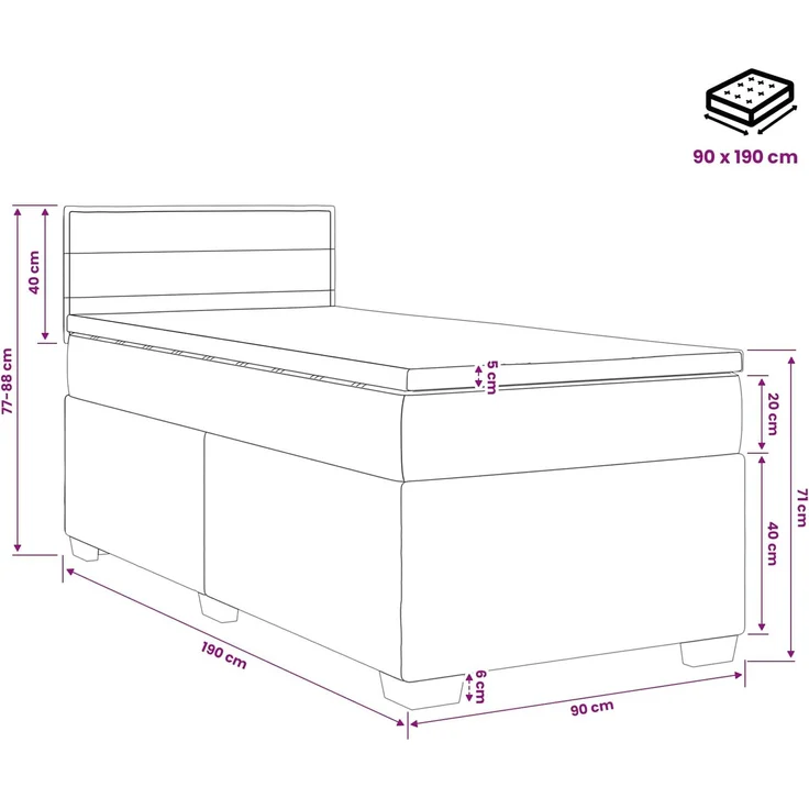 vidaXL Boxspringbett mit Matratze Dunkelgrau 90 x 190 cm Stoff 3450363 – Bild 11