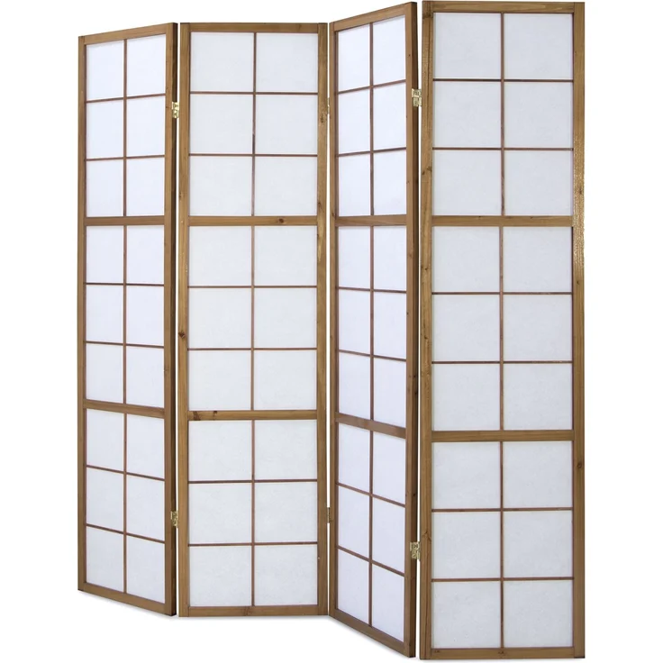 Paravent Raumteiler 4 teilig, Holz Reispapier Braun – Bild 5