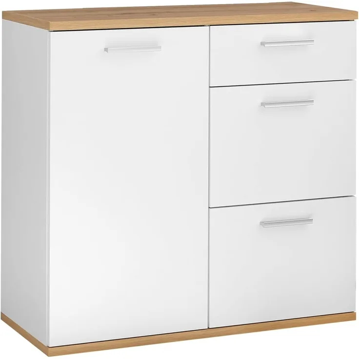 Kommode BC Sideboard mit 3 Schubladen Weiß / Artisan Eiche Nb. ca. 95 x 86 x 38 cm