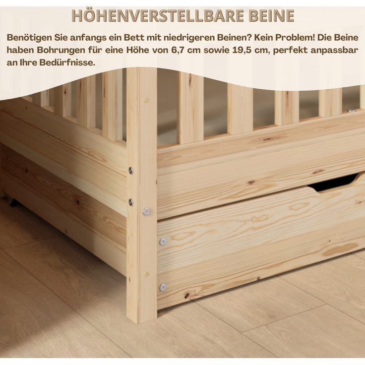 Crazy Pine 'Crazy House' Hausbett mit abnehmbaren Rausfallschutz, Naturholz, Natur, 120x200 cm, mit Schubladen – Bild 6