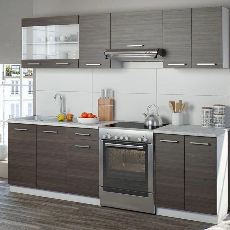 Küchenzeile R-Line Edelgrau/Weiß 240 cm, AP Marmor mit LED-Leisten Vicco – Bild 4