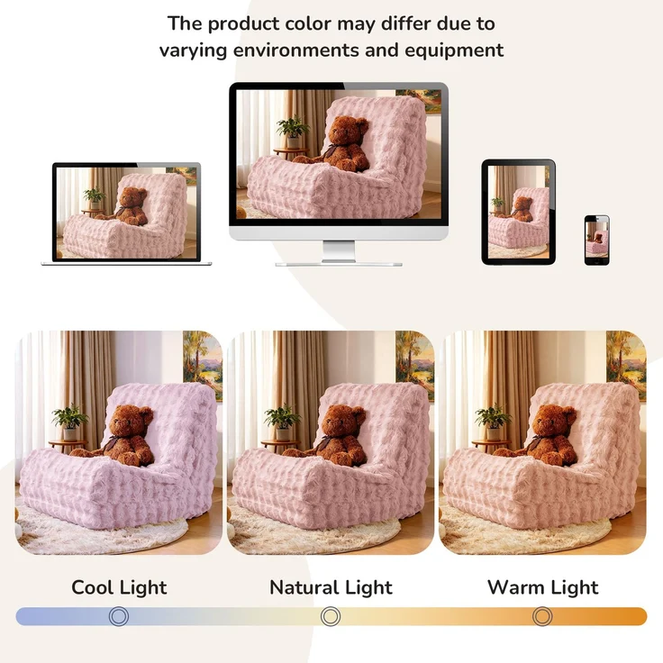 Sitzsack 85cm×100cm×78cm mit Rückenlehne – Rosa, aus Flanell, weich gepolstert für Lesen und Entspannen – Bild 5