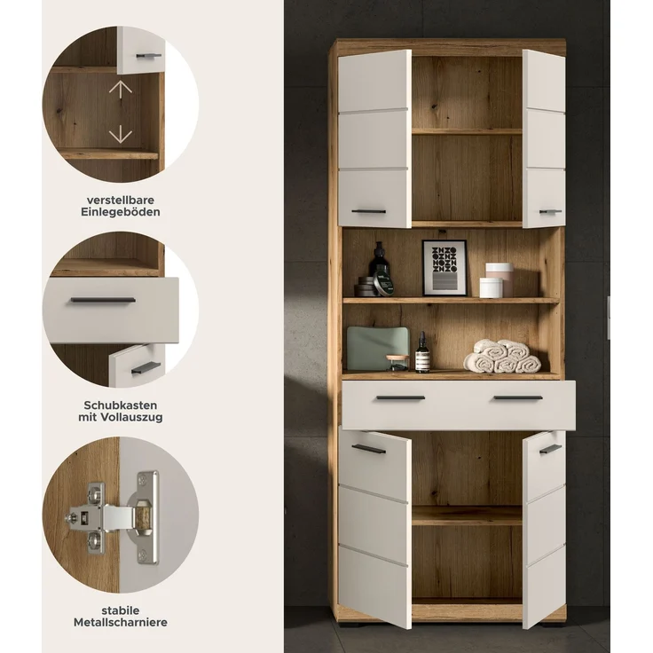 Hochschrank B/H/T: 74x191x31 cm in Evoak Oak Nachbildung – Bild 7