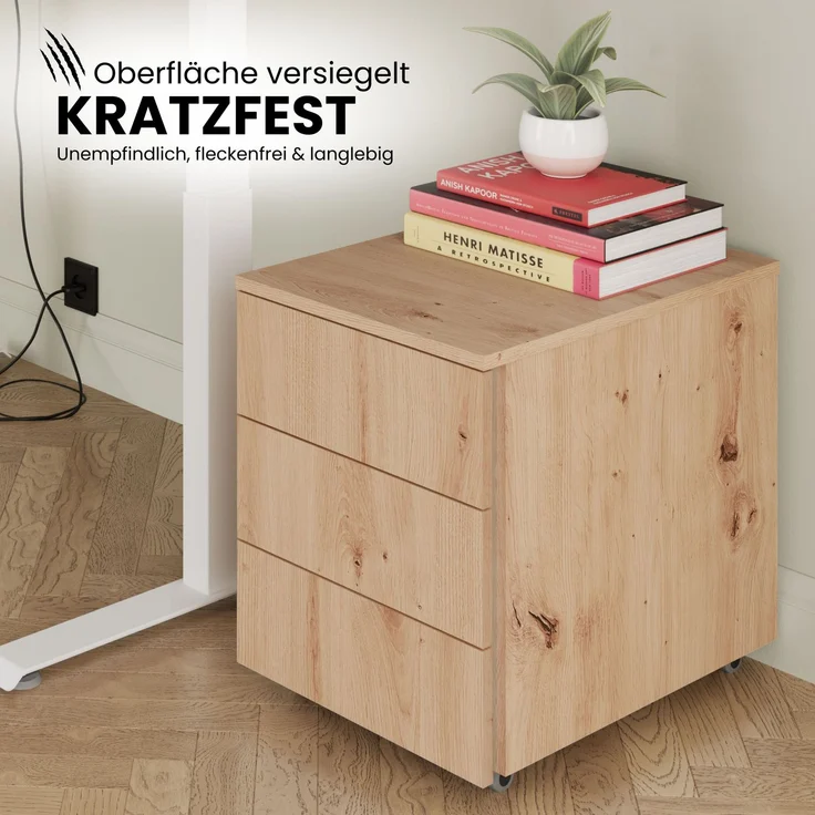 bümö lite Rollcontainer mit Schubladen, Container aus Holz in grau - Rollwagen für's Büro als Schreibtisch Unterschrank, Bürocontainer od. Schreibtischcontainer mit Seitengriff, LC30-5-5-GL – Bild 3