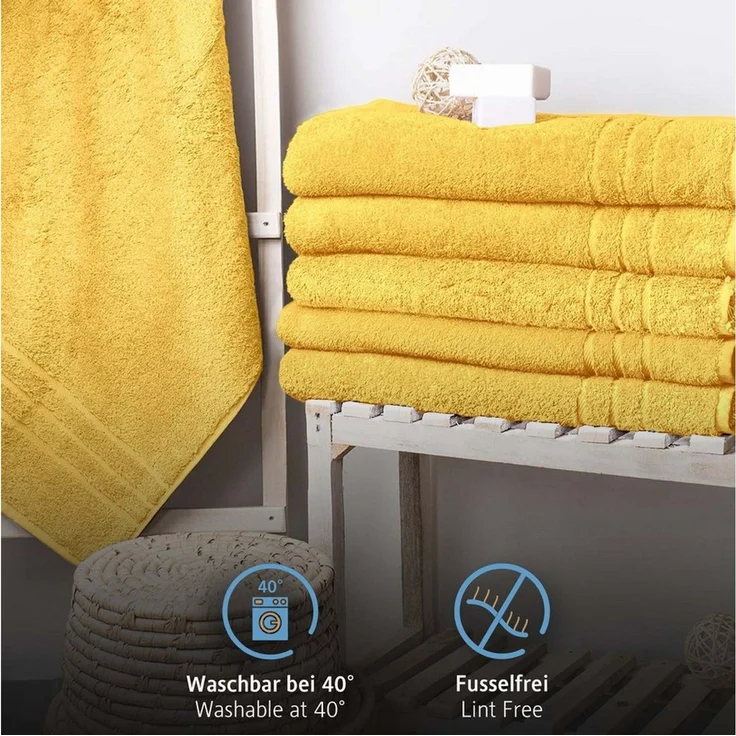 Komfortec 2er Saunatuch Set 80x200 cm aus 100% Baumwolle, XXL-Saunatücher, Sauna Handtuch, Weich, Groß, Frottee, Schnelltrocknend, Gelb – Bild 3