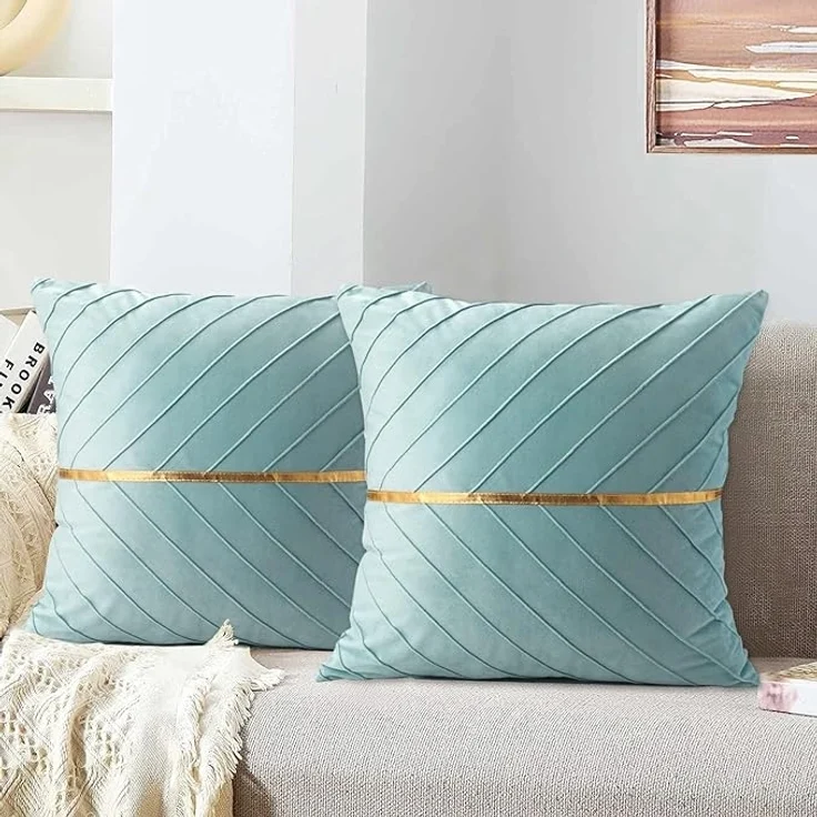 ABC Dekokissen für den Außenbereich, 45 x 45 cm, modernes Dekokissen, blaues Sofakissen, Daunen/Samt, blaues Wohnzimmer-Sofakissen, geeignet für Wohn- und Schlafzimmer, 2er-Pack. – Bild 2