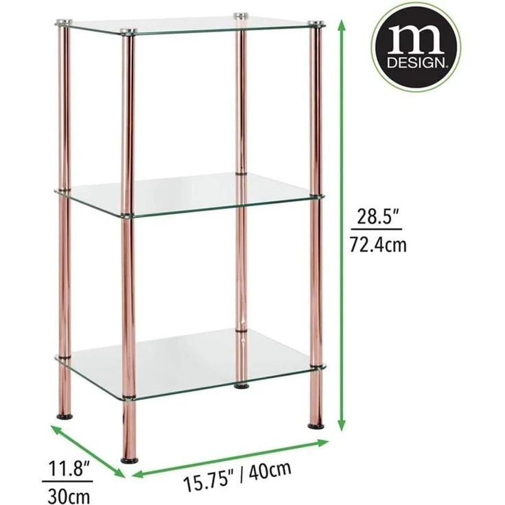 Glasregal Badorganizer elegante Duschablage 3 Ebenen mDesign rotgold/transparent – Bild 2