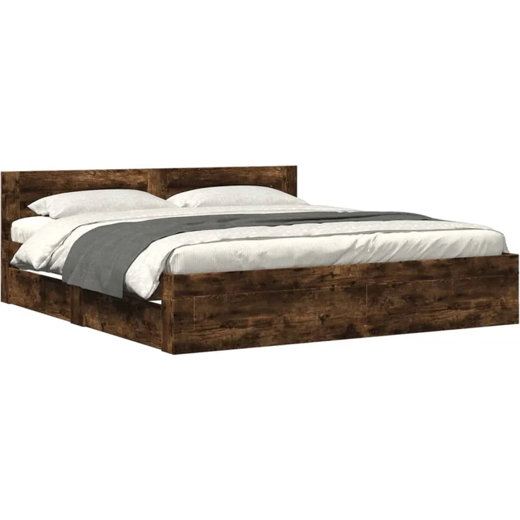 vidaXL Bettgestell mit Kopfteil Räuchereiche 200x200 cm Holzwerkstoff 3295538 – Bild 2