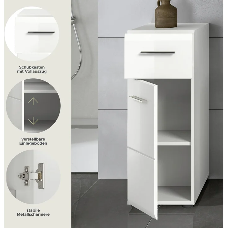 Badschrank Ice - Weiß / Weiß Hochglanz – Bild 8