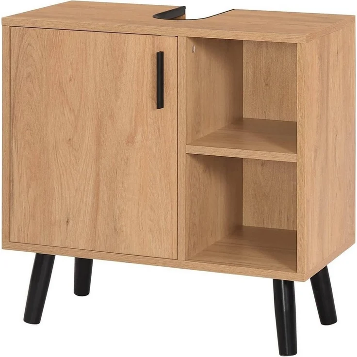 EUGAD Waschbeckenunterschrank (1-St) mit 2 offenen Ablagen, Tür, Holz – Bild 5