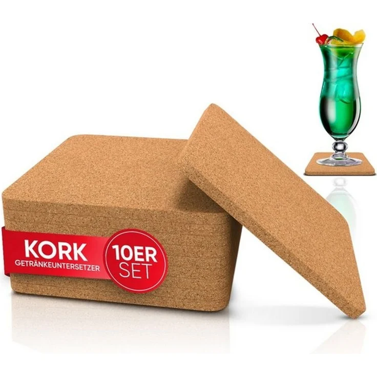 wortek Getränkeuntersetzer Kork Untersetzer Getränkeuntersetzer Korkuntersetzer, Zubehör für Getränke, Gläser, Tassen, 10er Set, 10-tlg, Kork Glasuntersetzer für Getränke, Gläser, Tischuntersetzer Ø 10cm – Bild 4