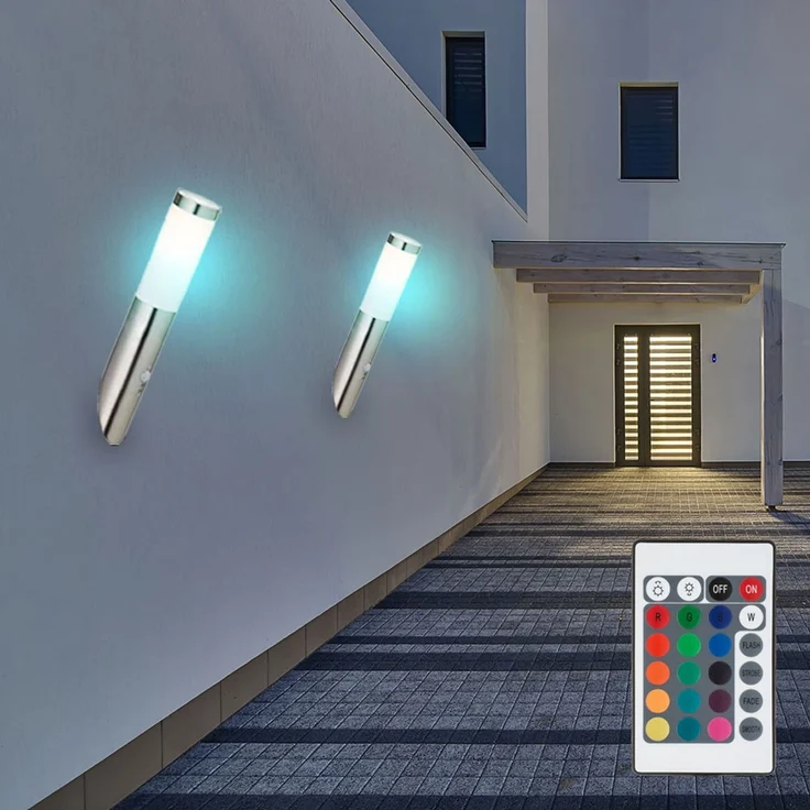 4er RGB LED Wandlampe, Edelstahl, Bewegungsmelder, H 40 cm – Bild 3