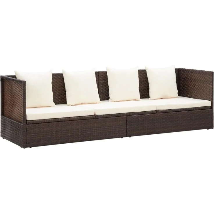 vidaXL Garten-Sofabett mit Kissen Poly Rattan Braun 49392 – Bild 4
