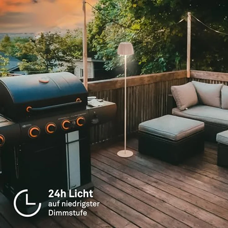 BRILONER - Riffle LED Stehlampe kabellos IP44 mit Touch, 19x124 cm, dimmbar, Memoryfunktion, Akku tauschbar, Akku Stehleuchte, Leselampe, Wohnzimmerlampe, German Design Award Winner 2025, Beige – Bild 7