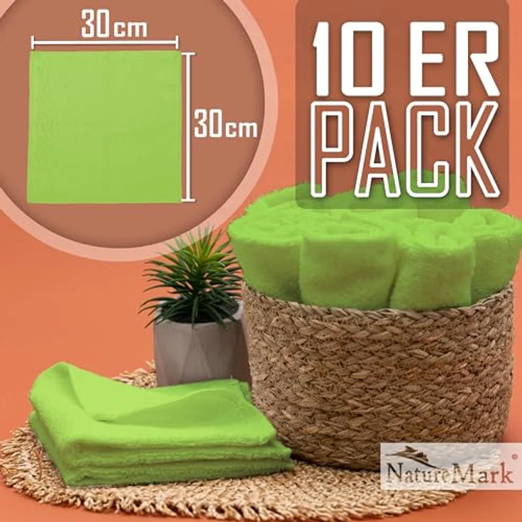 NatureMark 10er Pack Waschlappen | 100% Baumwolle | Frottier Seiflappen | Größe 30x30 cm | Frottee Seiftücher im 10er Pack Farbe: Apfel grün – Bild 3