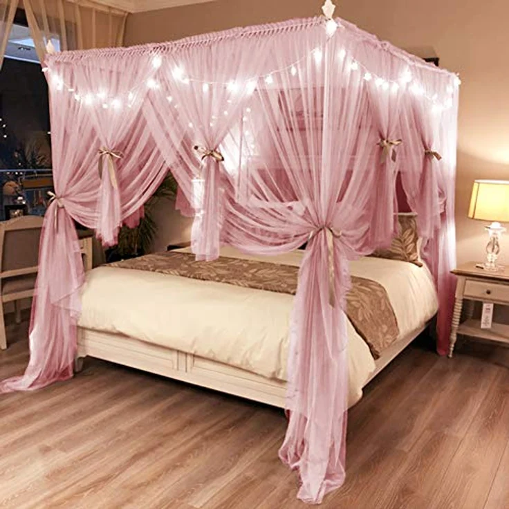 Joyreap Betthimmel-Vorhang mit 4 Ecken, für Mädchen und Erwachsene, königliches, luxuriöses, gemütliches Fallnetz, Dekorationszubehör (218.4 cm Bx198.1 cm L, Kingsize) – Bild 3