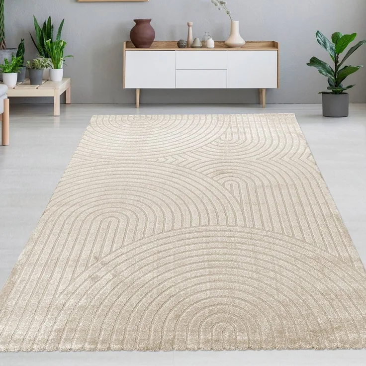 Carpetia Designteppich Kurzflor Teppich mit 3D-Effekt, rechteckig, Höhe: 14 mm, weich, pflegeleicht und für Fußbodenheizung geeignet