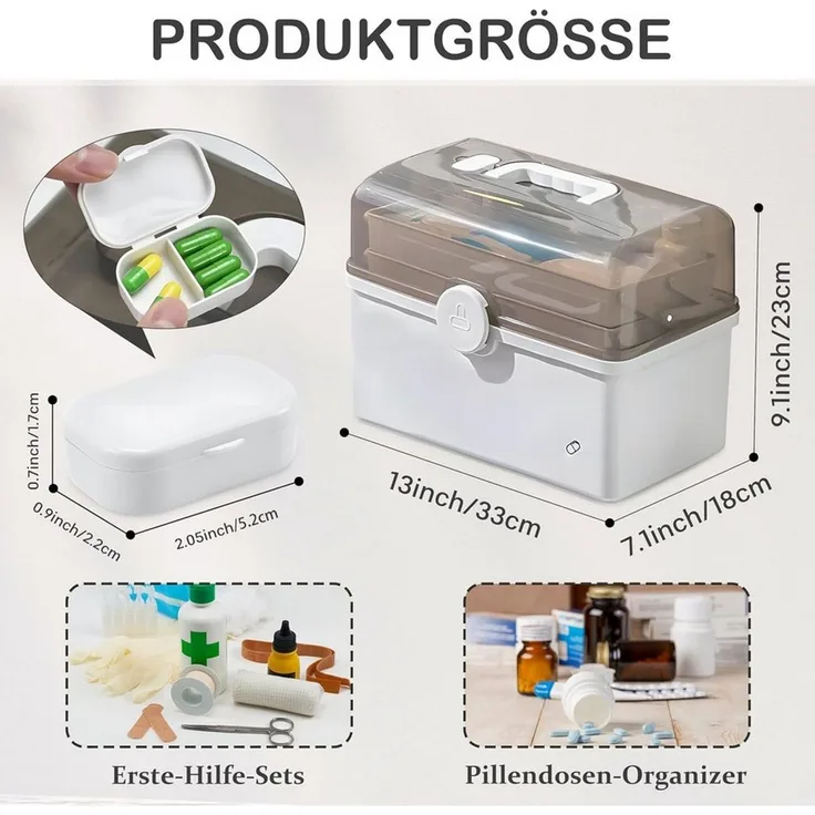 TUWENA Aufbewahrungsbox Hausapotheke Box mit Tragegriff Medikamentenbox Erste-Hilfe-Koffer