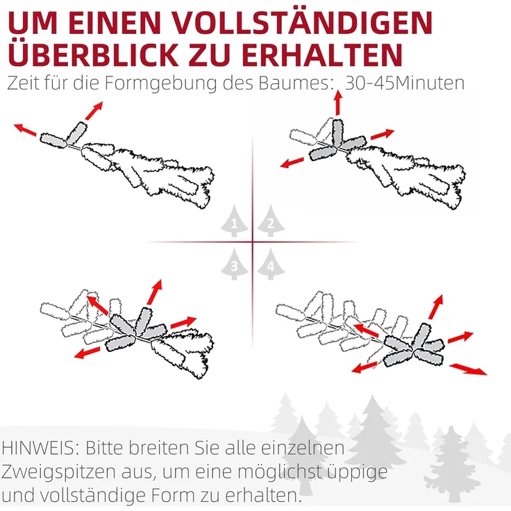 HOMCOM Künstlicher Weihnachtsbaum 180 cm, mit 818 Spitzen, Schnellaufbau Klappsystem, Stahlständer, Künstlicher Baum, für Weihnachten Deko, Indoor, Grün – Bild 6