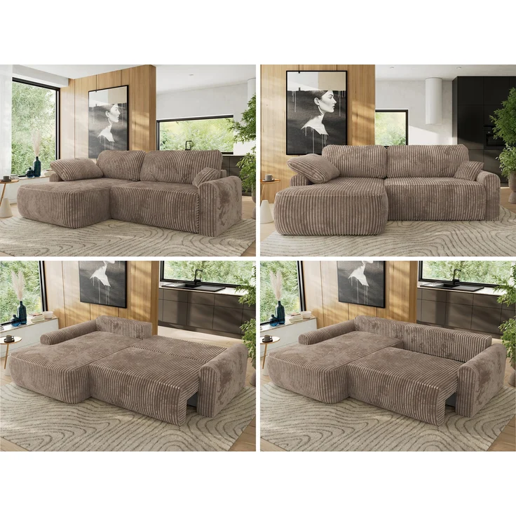 Ecksofa, L-förmiges, lose Kissen, DL-Schlaffunktion, (H 100 x T 187 x B 273 cm) - CUBO L - Cord Braun - linke Seite – Bild 2