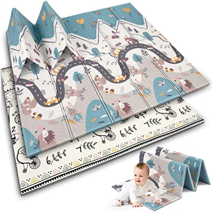 NUKIDO Baby-Schaumstoffmatte Doppelseitig Niedlich Buntes Design zum Spielen Krabbeln Ideal als Geschenk Rollbar Dicke 1 cm Größe 200x180 cm NK-340 – Bild 2