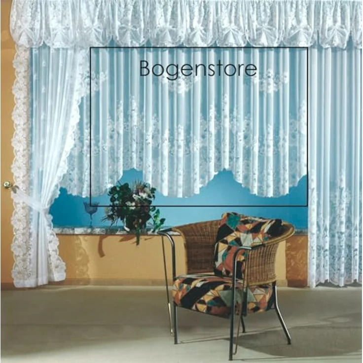 heimtexland Gardine Gardinen Store Vorhang Blumen weiß halbtransparent (1 St), Kräuselband, halbtransparent, Jacquard, Jacquard I Bogenstore I Bordüre gebogt I Kräuselband – Bild 4