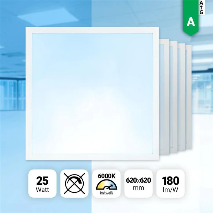 5x LED Panel 62x62cm Tageslichtweiß 6000K 25W Rasterleuchte 180lm BLs2.0 – Bild 1