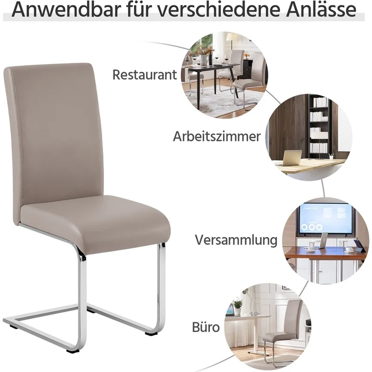 Yaheetech 2er-Set Freischwinger, Kunstleder, Hellbraun, 41,5 x 55 x 103 cm – Bild 10