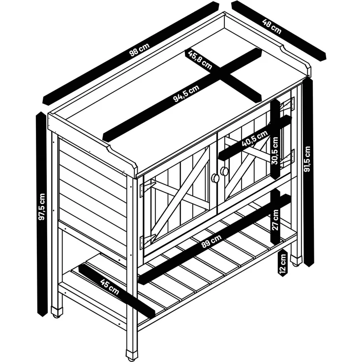 HABAU Pflanztisch mit Unterschrank und Ablage aus Holz, Grau, 98 x 48 x 97,5 cm – Bild 7