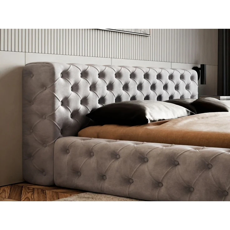 GRAINGOLD Palini Polsterbett 140x200, mit gepolstertes Kopfteil, gestepptes Bett, Bettkasten, Velour-Stoff, Grau – Bild 6