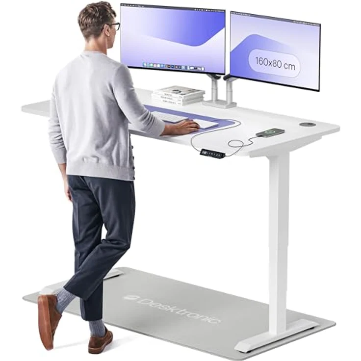 Höhenverstellbarer Schreibtisch - Höhenverstellbar Elektrisch mit Flüsterleisem Dual-Motor & Touchscreen - Hohe Tragfähigkeit - Stehtisch von Desktronic, Weiß + Weiß, 160x80 cm – Bild 2