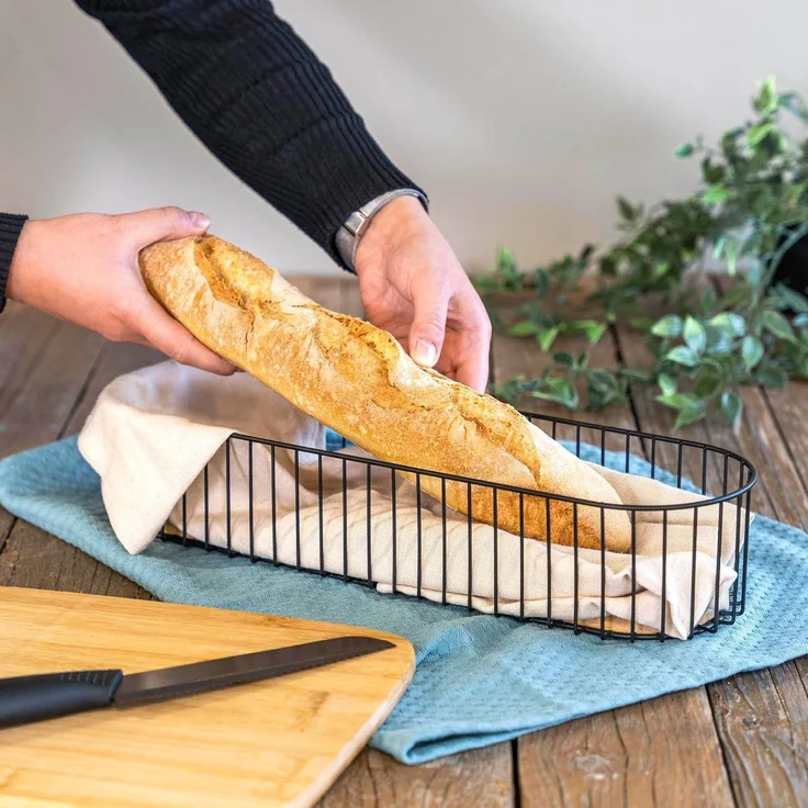 eluno Obstschale Drahtschale mit Bambusboden, langer Korb für Baguette, (kein Set) – Bild 4