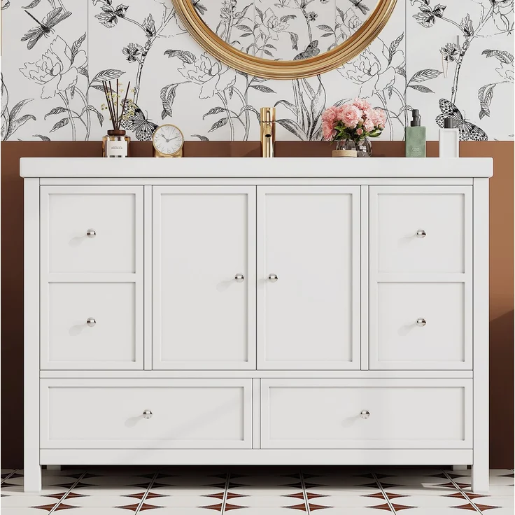 Waschtischunterschrank aus MDF mit Kunstharzbecken & Soft-Close, 120x50x86,5 cm, Weiß – Bild 4