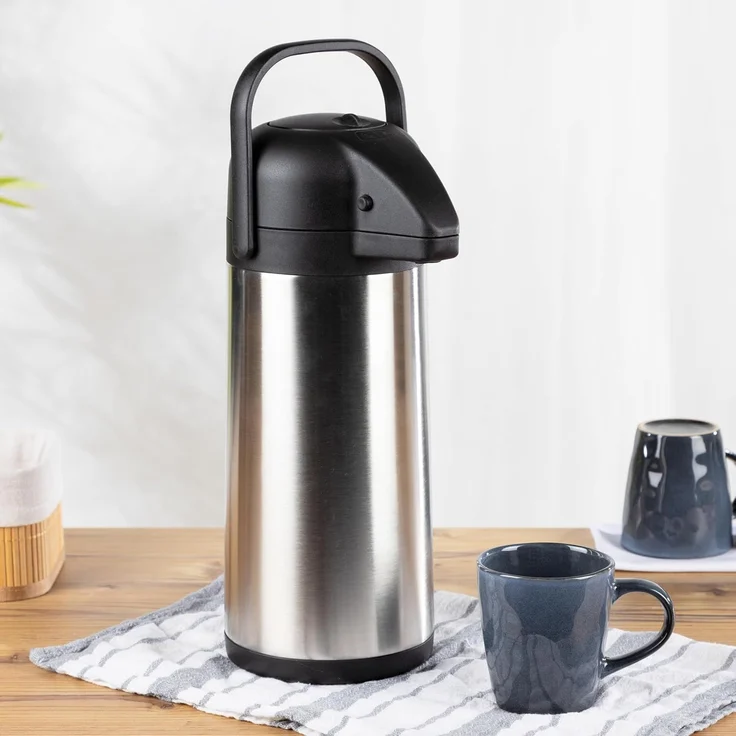mucHome Pump-Isolierkanne Thermoskanne 2,2 Liter aus Edelstahl Pumpkanne Isolierkanne Thermo, 3 l – Bild 2