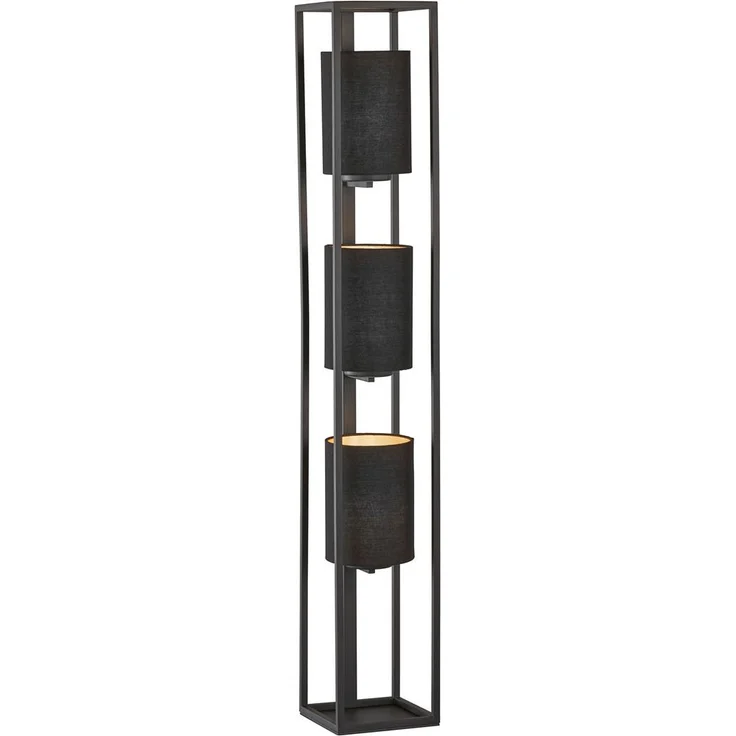LED Stehlampe 3-flammig Schwarz Stoffschirme innen Gold, Höhe 130cm – Bild 2