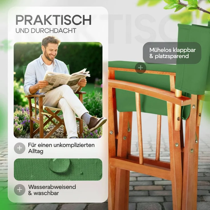 CASARIA® 2er Set Regiestuhl aus FSC® Eukalyptusholz Grün – Bild 4