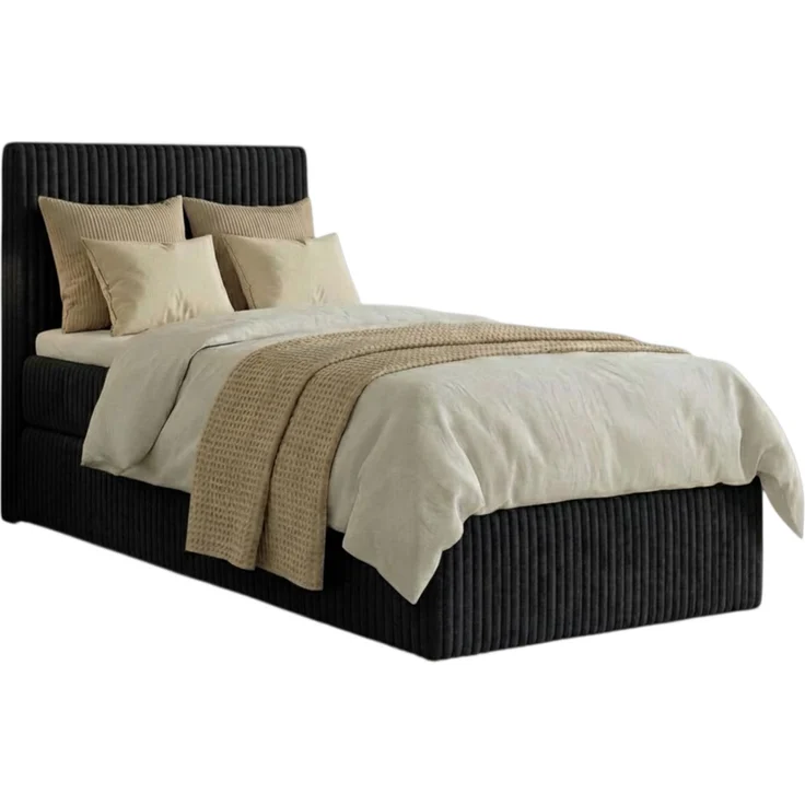 Boxspringbett RALFI 90 x 200 cm (Rechte Seit) mit Bettkästen, Bonell-Matratze H4 und T25-Topper. Farbe: Schwarz – Bild 2