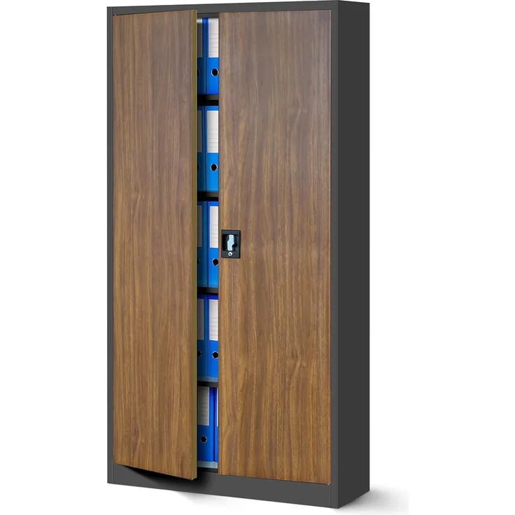 Büroschrank C001 Aktenschrank Lagerschrank Mehrzweckschrank Metallschrank 4 Fachböden Pulverbeschichtung Stahlblech 185 x 90 x 40 cm (H x B x T) (Anthrazit-Holzoptik)