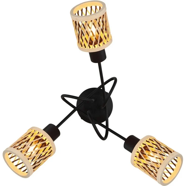 NOWA LED Deckenleuchte MALI, ohne Leuchtmittel, Deckenlampe schwarz Bambus naturfarben Wohnzimmer Flur – Bild 3