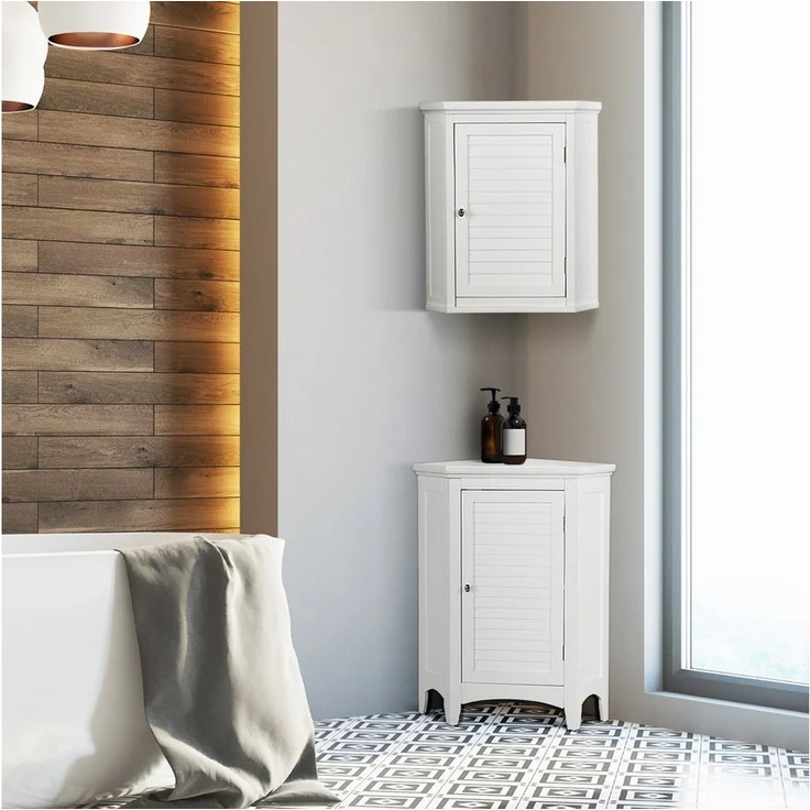 Teamson Home Hängeschrank Eck-Hängeschrank für Badezimmer aus MDF mit Lamellentür weiß – Bild 3