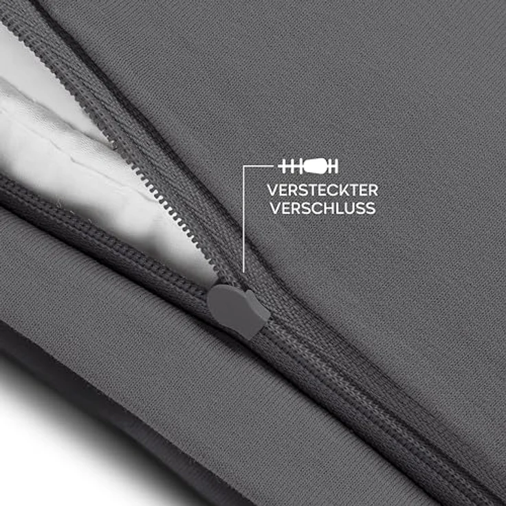 Twinzen® Kissenbezug 50x80 (2er-Set) - 100% Jersey Baumwolle 150 GSM Kissenbezüge - Anthrazit - Für Kissenbezüge 50x80 cm - Kissenhülle - Kissenbezug mit Reißverschluss - Oeko-Tex Zertifiziert – Bild 5