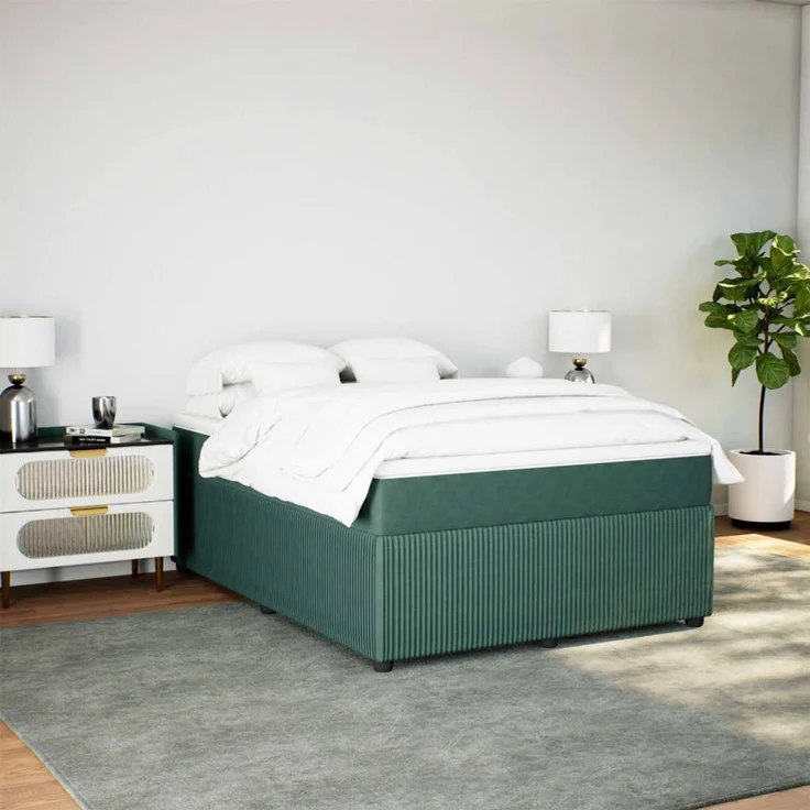 vidaXL Boxspringbett mit Matratze Dunkelgrün 160x200 cm Samt 3285653 – Bild 3