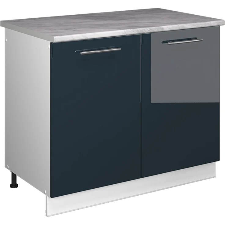 Spülenunterschrank Fame-Line Dunkelblau Hochglanz/Weiß 100 cm, AP Marmor Vicco – Bild 1