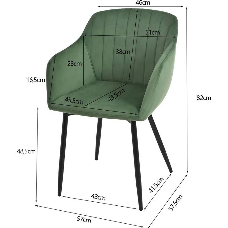GOEURVANT 711 Esszimmerstühle 4er-Set mit Armlehnen, Samt - Waldgrün – Bild 8