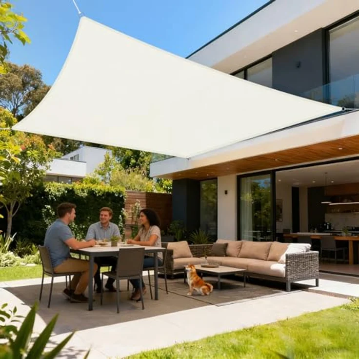 LOVE STORY Sonnensegel Wasserdicht 2x3 m Rechteckig PES Polyester Sonnenschutz Windschutz Balkon Terrasse 95% UV-Schut,für Balkon Garten,Cremeweiß – Bild 2