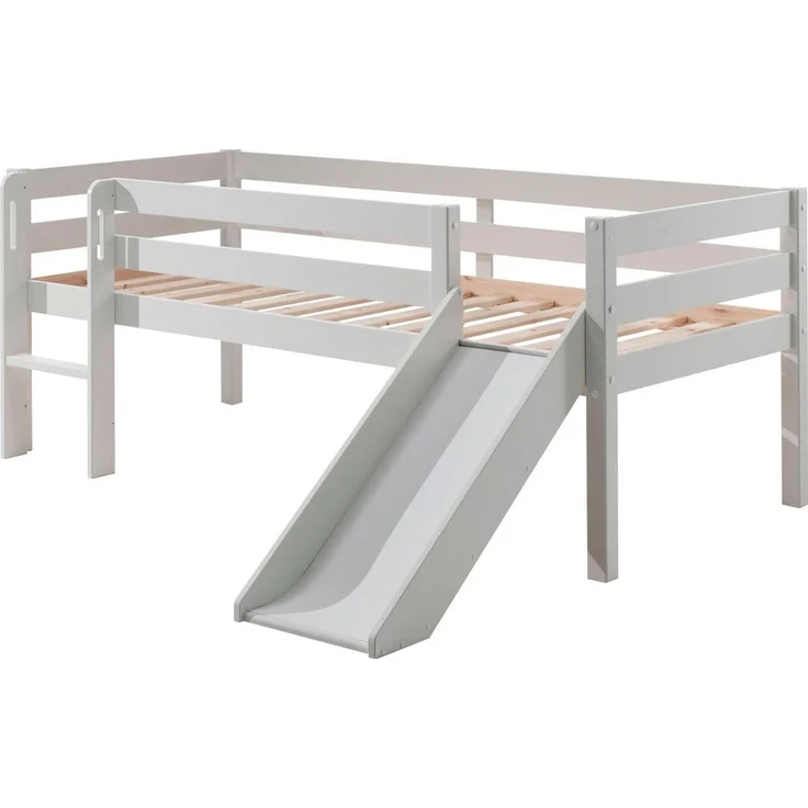 Vipack Kojen-Spielbett mit Liegefläche 90x200 cm, inkl. Leiter, Rutsche und Rolllattenrost, Kiefer massiv weiß lackiert