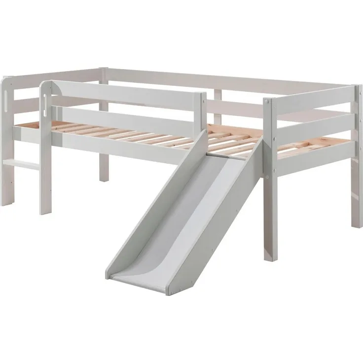 Vipack Kojen-Spielbett mit Liegefläche 90x200 cm, inkl. Leiter, Rutsche und Rolllattenrost, Kiefer massiv weiß lackiert