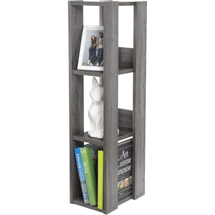 Iris Ohyama, Bücherregal, 3-stufiges Regal, 14 cm breite verstellbare Regale, Stabil, Industriell, Waschküche, Wohnzimmer, Eingangsbereich, Schlafzimmer, Büro - Open Wood Rack OWR-200- Eiche Grau – Bild 3